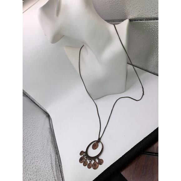 Bronze Boho Hammered Dangle Circle Round Long 34.75 Chain Necklace! - Picture 7 of 9